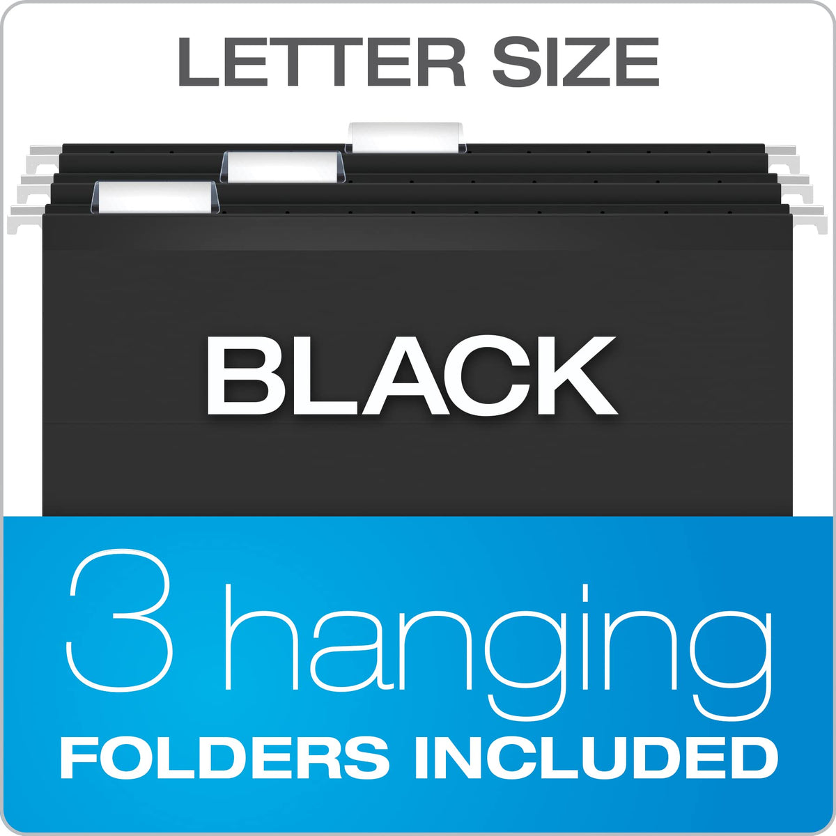 Pendaflex Portable File Box with File Rails, Hinged Lid with Double Latch Closure, Black, 3 Black