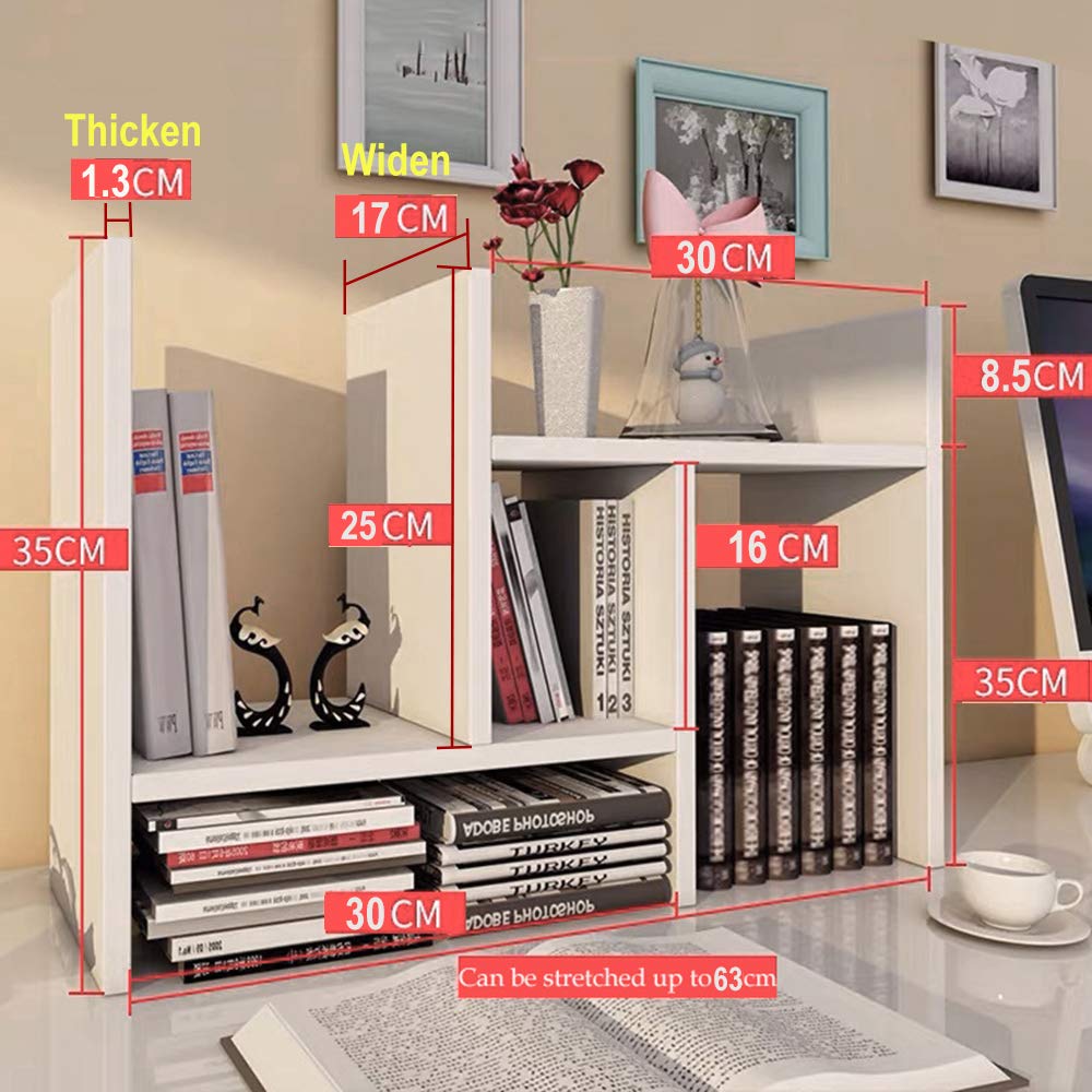 Meikuler Desktop Shelf Organizer, Adjustable Wood Display Desk Shelf, Office Storage Rack Tabletop