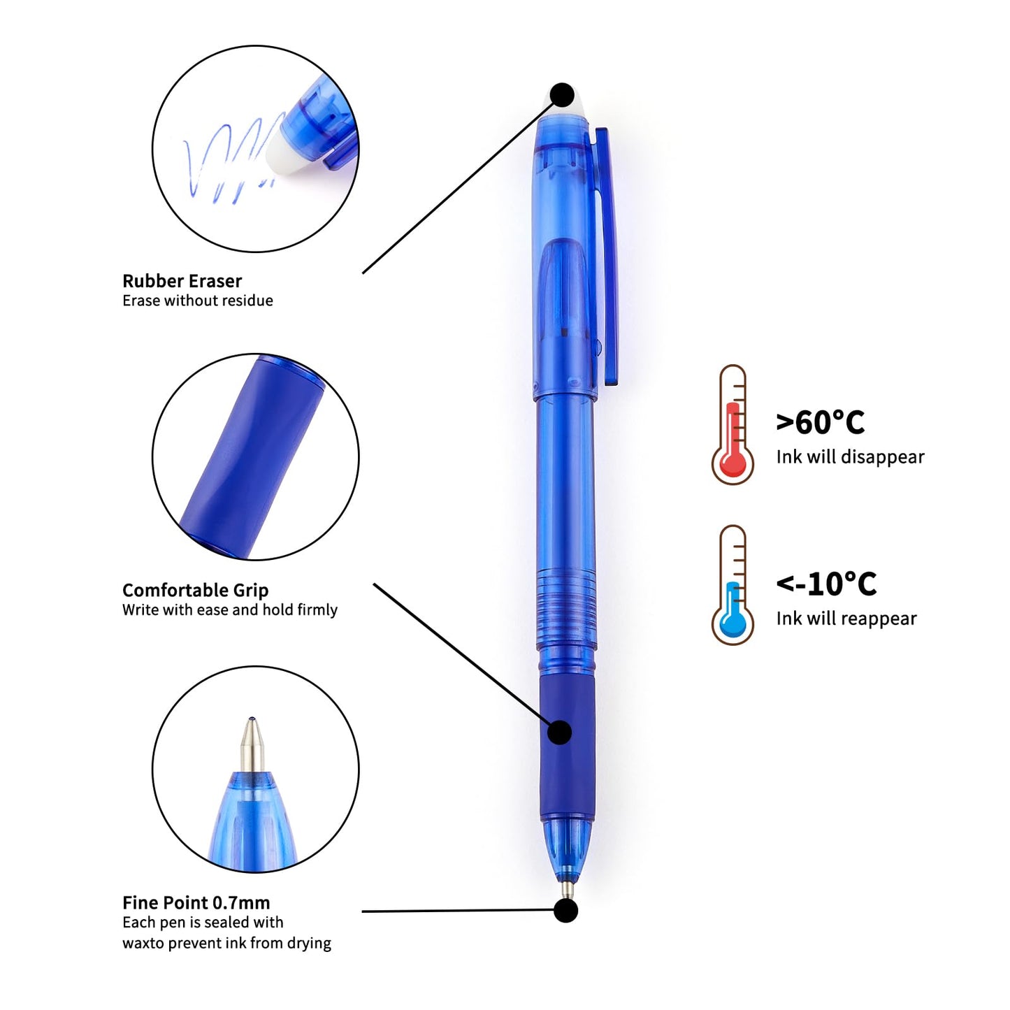 Volcanics Erasable Gel Pens, 0.7mm Medium Point, 6 Colors, 36 Pack