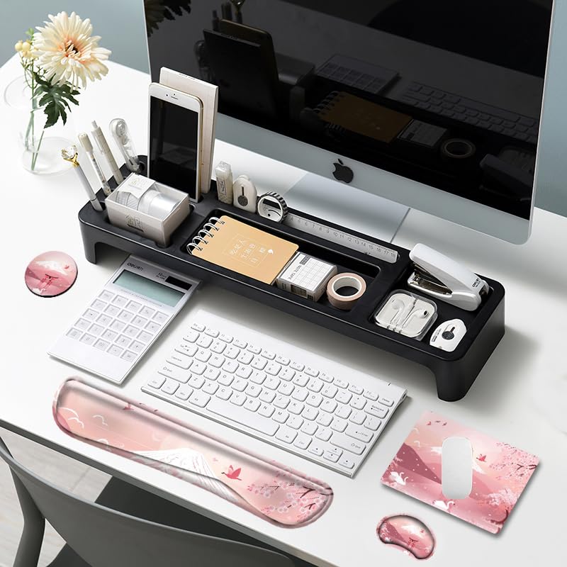 Cherry Blossom Keyboard and Mouse Pad Set Japanese Mousepad with Wrist Support Ergonomic Keyboard