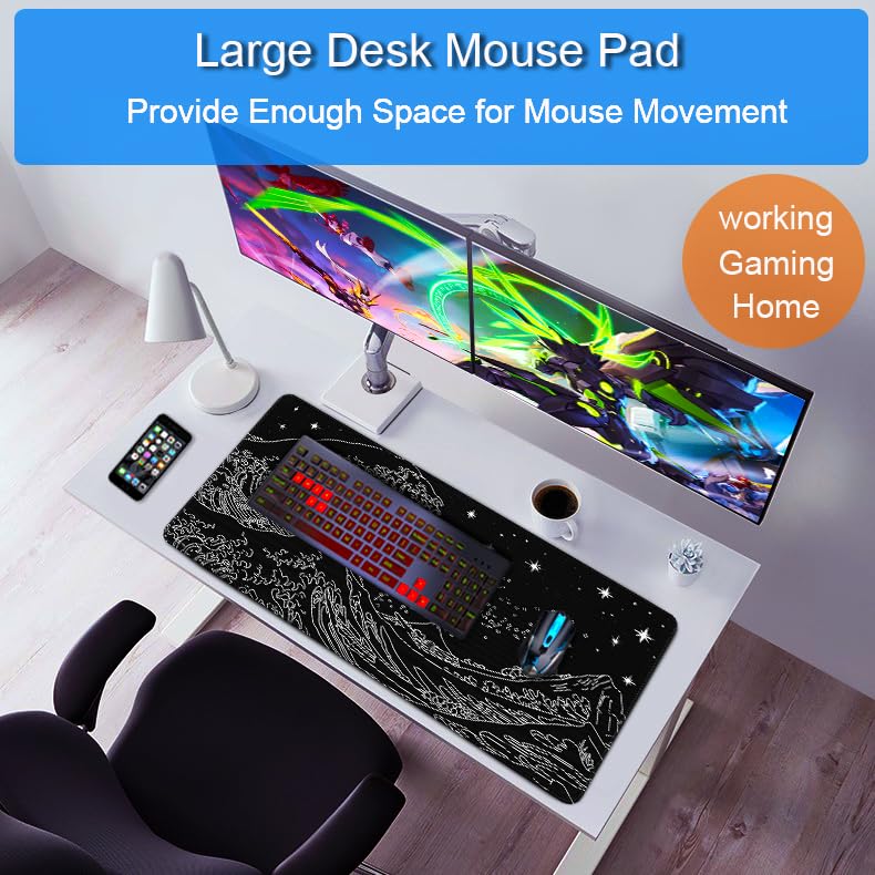 Large Mouse Pad, 31.5x15.7 inch Large Extended Gaming Computer Keyboard Mouse Mat, Water Resist