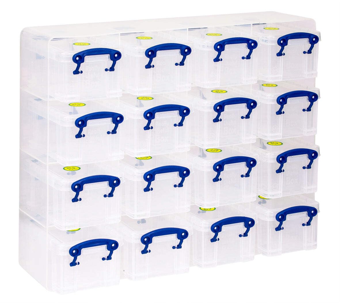 Really Useful Plastic Storage Box 0.3 Litre Organiser Pack (16 x 0.3L) Clear Frame with Clear Boxes