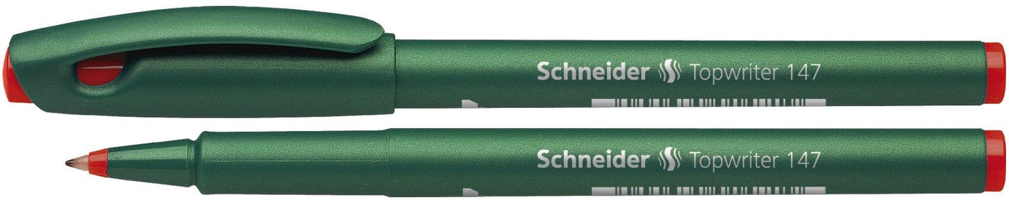 Schneider Topwriter 147 Mint Green Barrel Fibre Pen - Red (Pack of 10)