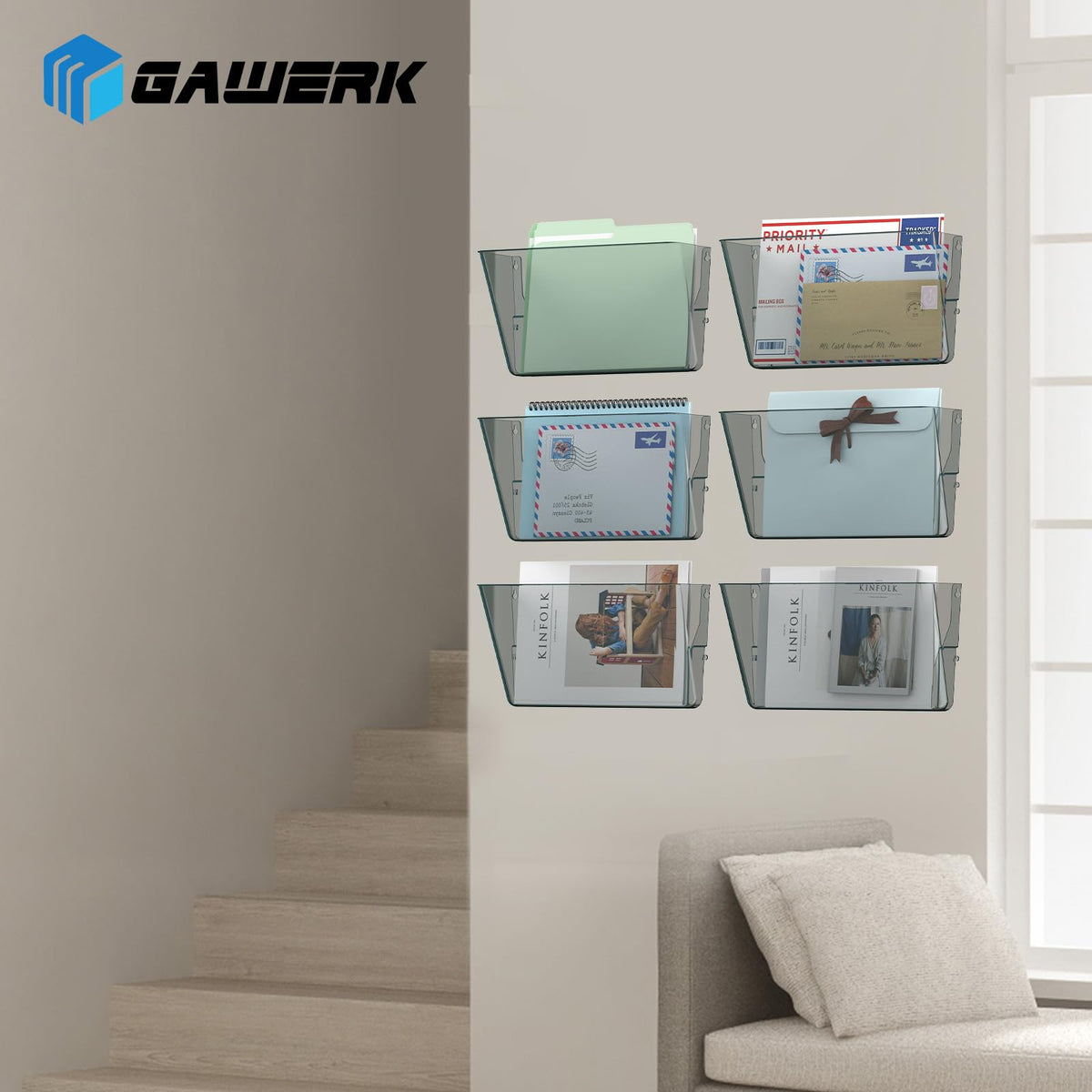 Gawerk Clear Acrylic Single Pocket, Plastic Hanging Wall Mount File Holder for Office Home (Gray, 6