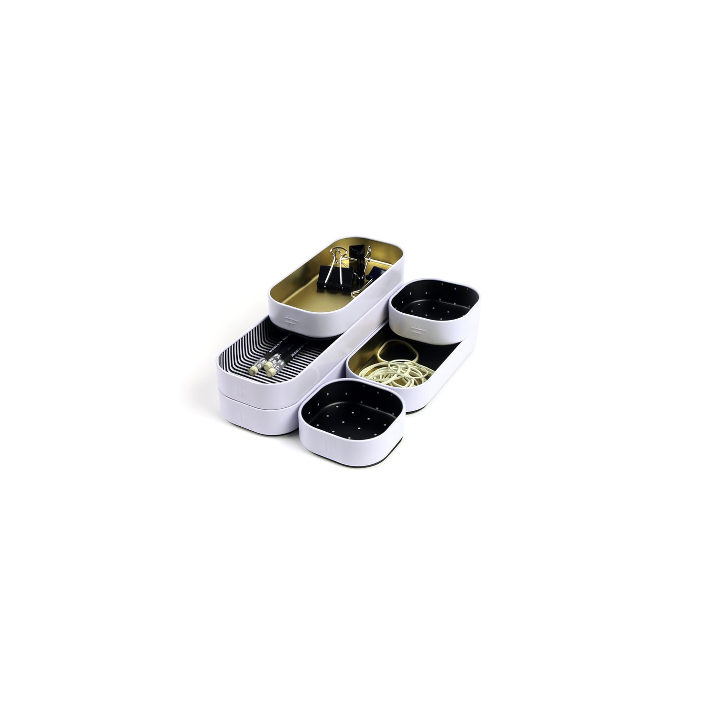 Three by Three Seattle Metal Drawer Organizer Tray Set, 6-Pc, 1" (Gold)