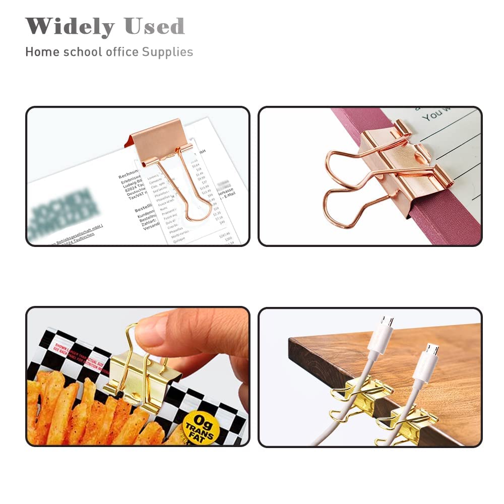 Medium Binder Clips Width 1.25 Inch Capacity 0.6 Inch Gold 24 PCS, Binder Clips 32mm for Teacher
