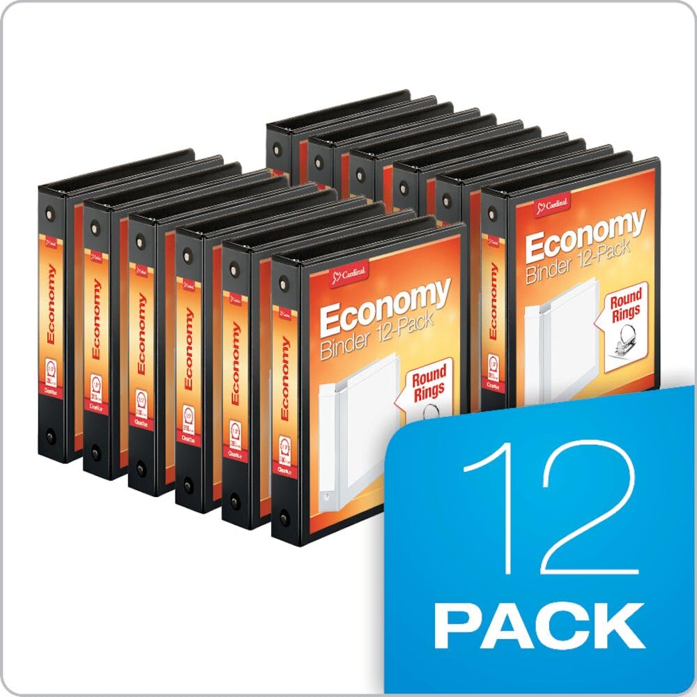 Cardinal Economy 3-Ring Binders, 1.5", Round Rings, Holds 350 Sheets, ClearVue Presentation View