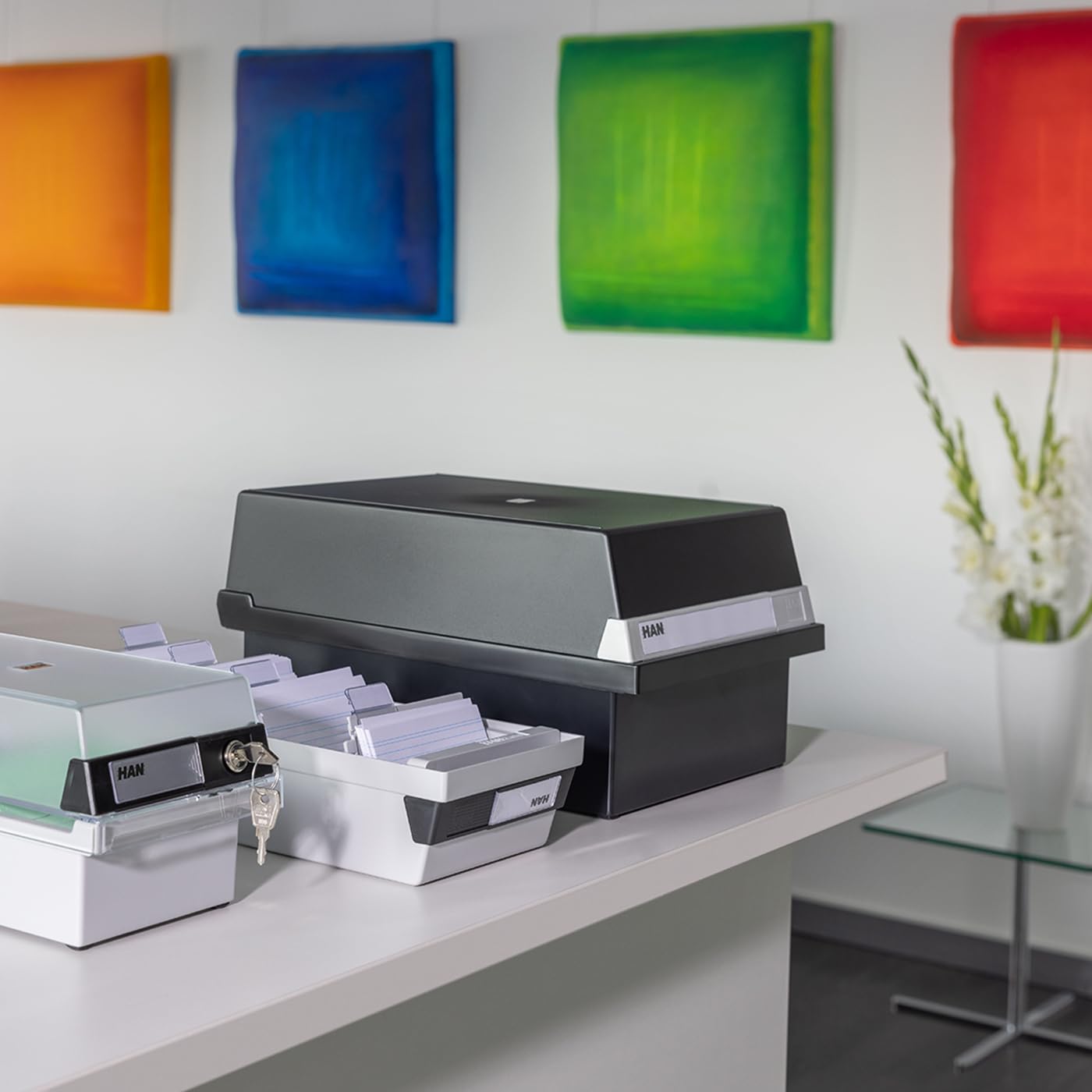 HAN 955-13, Card Filing Box A5 Landscape. Innovative, Attractive Design Holds 1,300 Cards