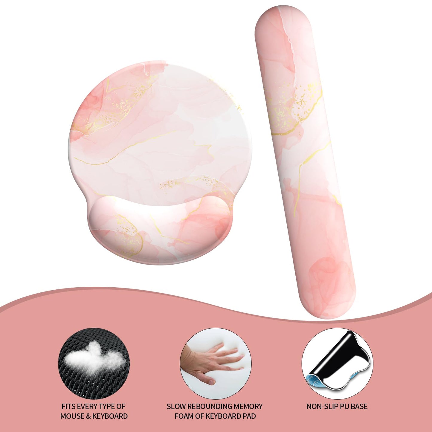 eulps Mouse Pad Wrist Support, Ergonomic Memory Foam Keyboard Wrist Pad & Gel Wrist Rest Set for