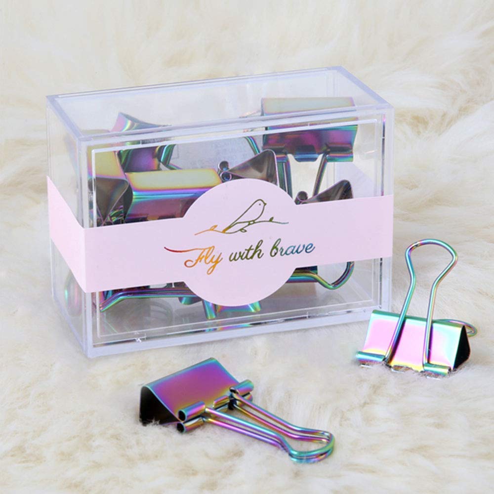 MultiBey Cute Rainbow Binder Clips, 10 Pack, 1 Inch Medium Paper Clamps