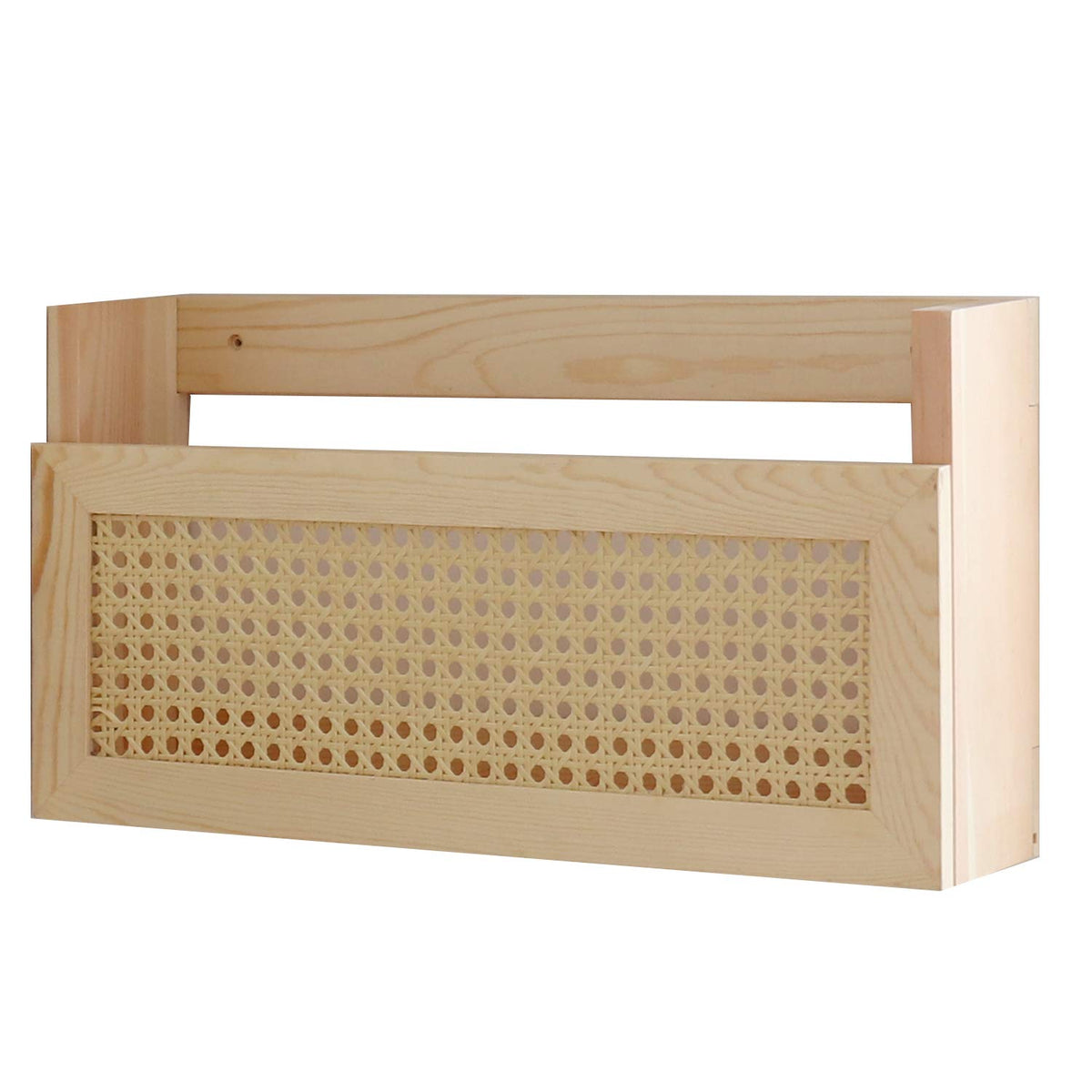 FIRADE Wood Magazine Wall Rack with PE Rattan Grid,Size 17.3" x 4" x 9.4",File Holder For