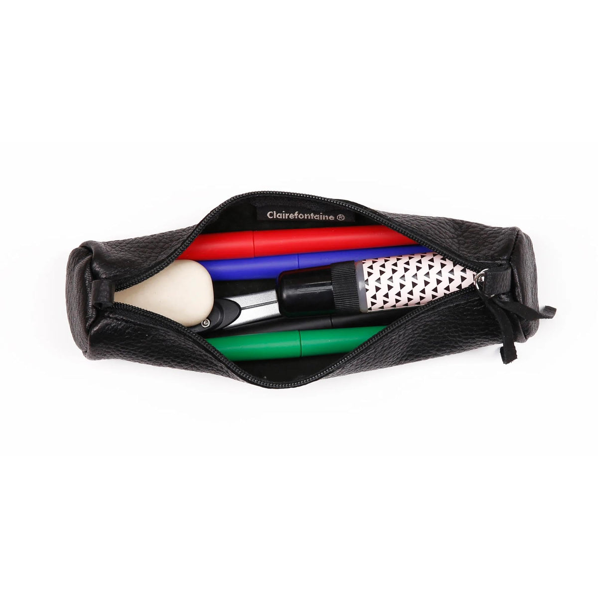 Clairefontaine - Ref 8327C - Used Leather Small Round Pencil Case - 3.5 x 18cm in Size - Suitable
