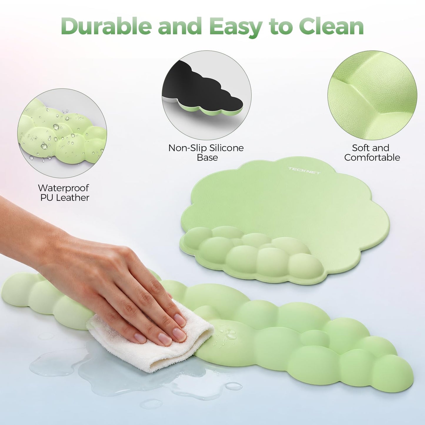 TECKNET Cloud Wrist Rest & Ergonomic Mouse Pad, Cloud Keyboard Wrist Rest with Non-Slip Base, PU