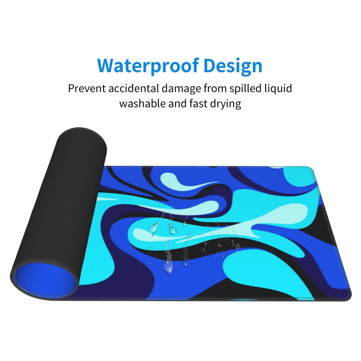 Camo Cool Liquid Large Gaming Mouse Pad, Abstract Fluid Extended Keyboard Mouse Mat, Long Blue and