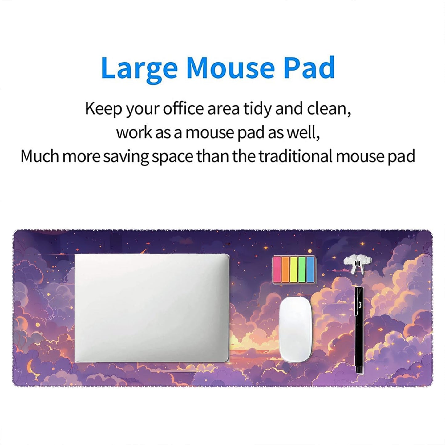 Cute Gaming Mouse Pad Desk Pad Kawaii Pink Purple Gold Clouds Mousepad XL Large Gaming Mouse Pad