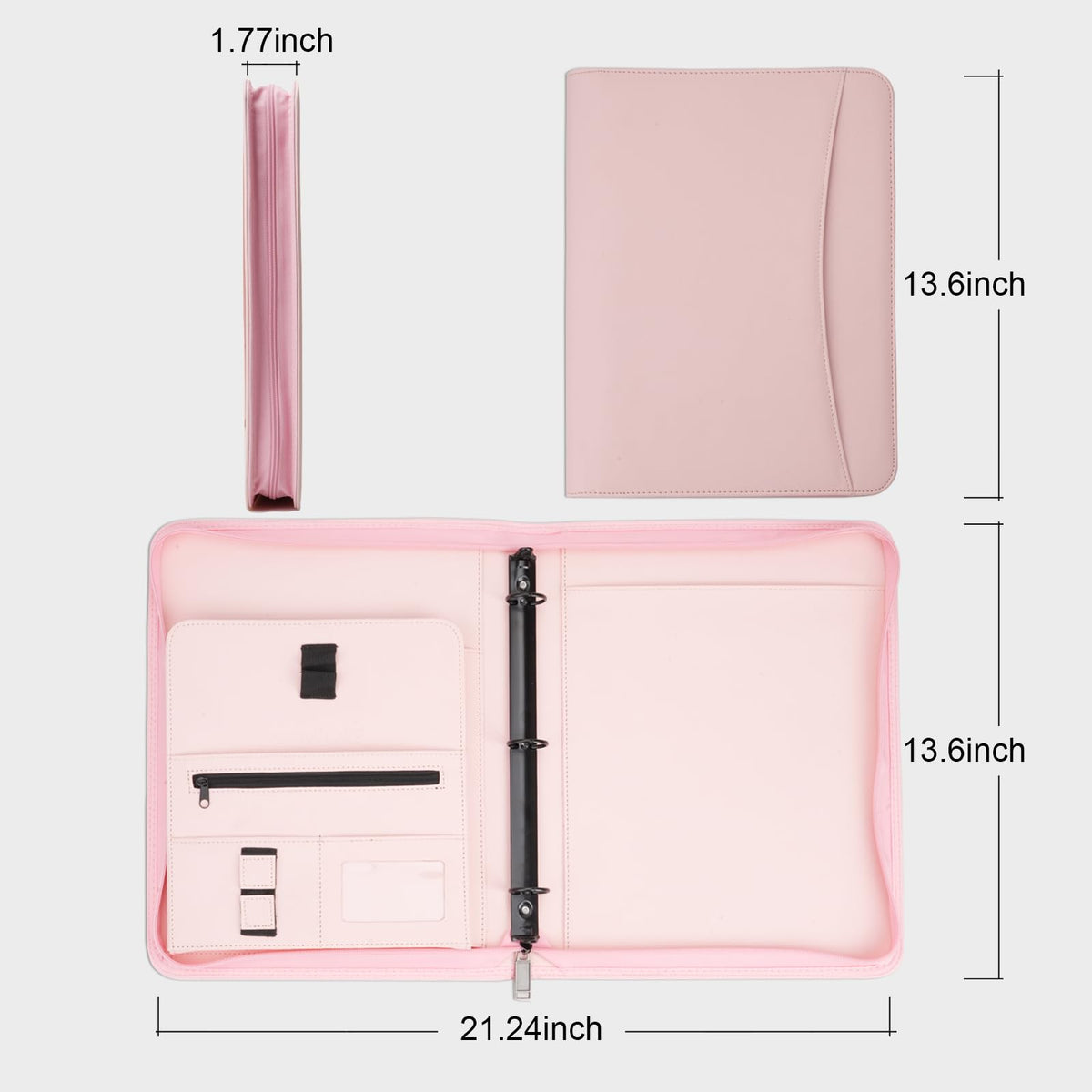 OOWOLF Padfolio Portfolio Folder, PU Leather Professional with 1 inch 3 Ring Binder 8.5 x 11 Letter