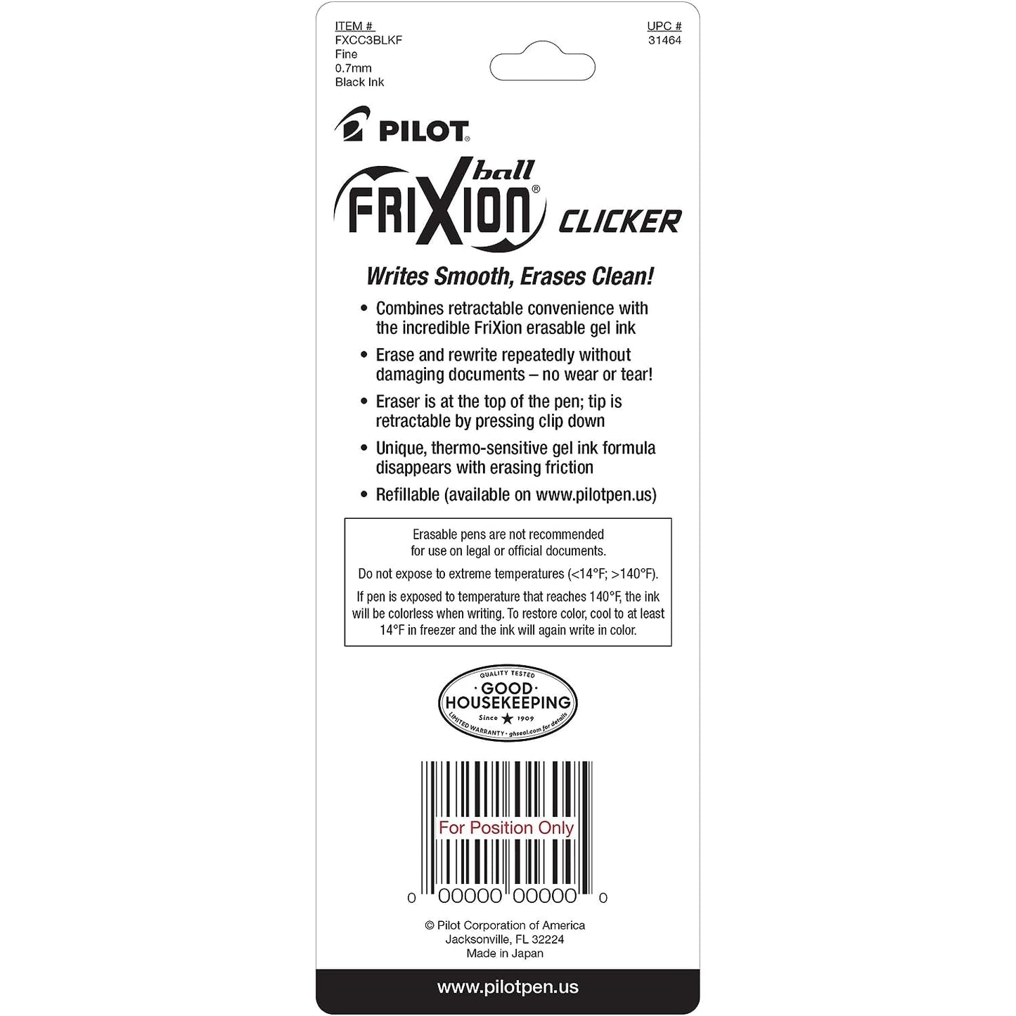 Pilot FriXion Clicker Erasable Pens, Fine Point 0.7 mm, Black Ink, 18-Pack