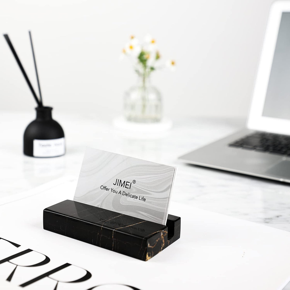 JIMEI Marble Business Card Holder for Desk, 25 Business Cards Display Stand