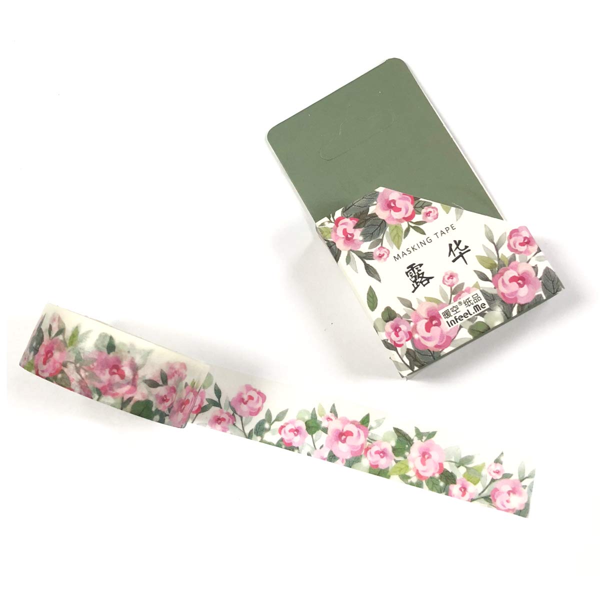 Wrapables Flowers and Greens Washi Masking Tape, 15mm x 7m Precious Pink