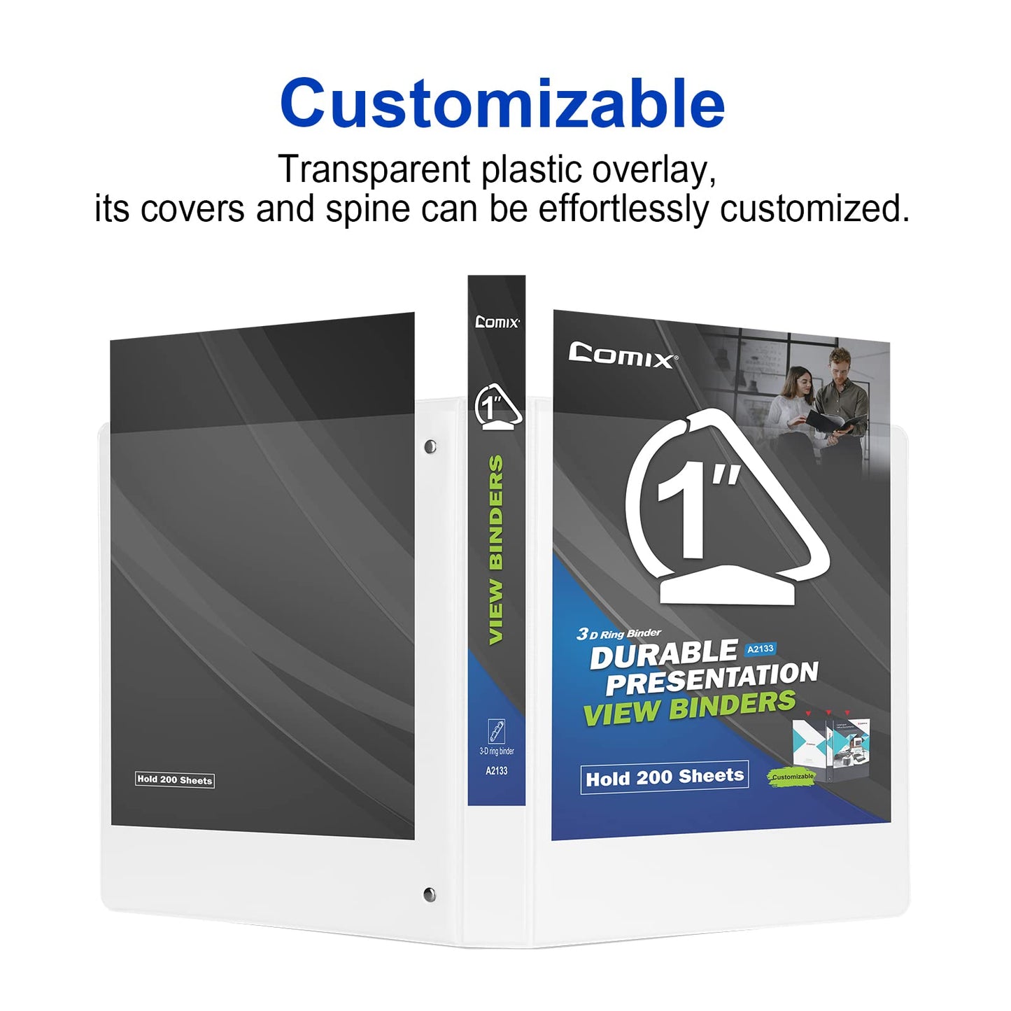 COMIX Sturdy 1 Inch D-Ring 3 Ring Binder with Clear View Cover