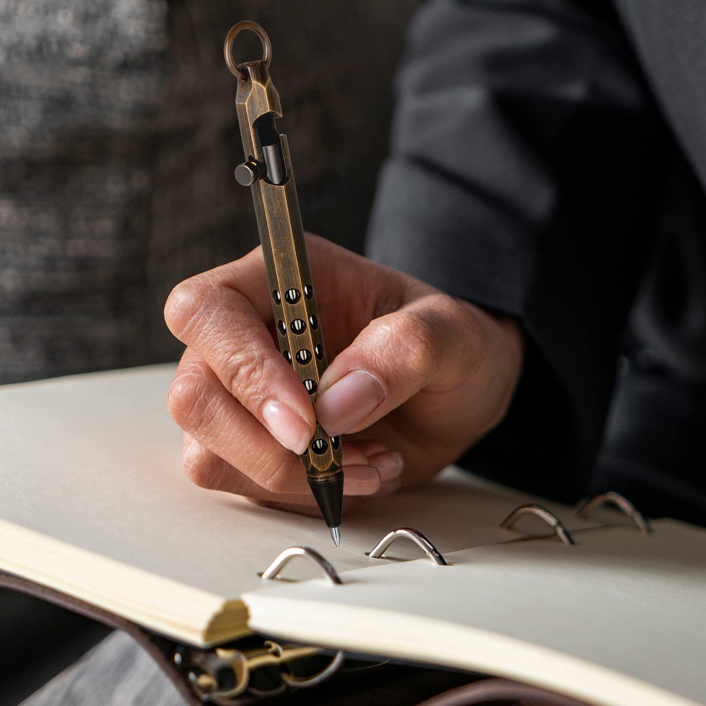 Chinco 12 Pcs Bolt Action Pen Sets Gift for Men 4 Hexagon Solid Brass Pens 8 Ink Refills Edc Pen
