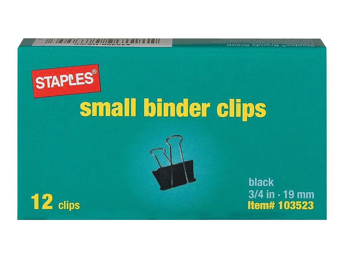 Staples Binder Clips, Small Size, Black, 36-Pack