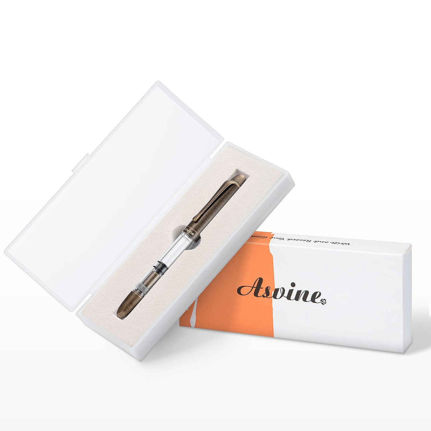 Asvine P30 Piston Fountain Pen Extra Fine, Retro Brass Style, Transparent Acrylic Large Ink