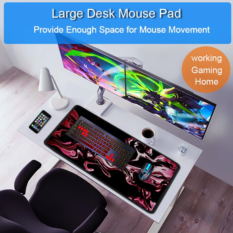 Gaming Mouse Pad, 31.5x15.7 inch Large Extended Computer Keyboard Mouse Mat, Water Resist Non-Slip