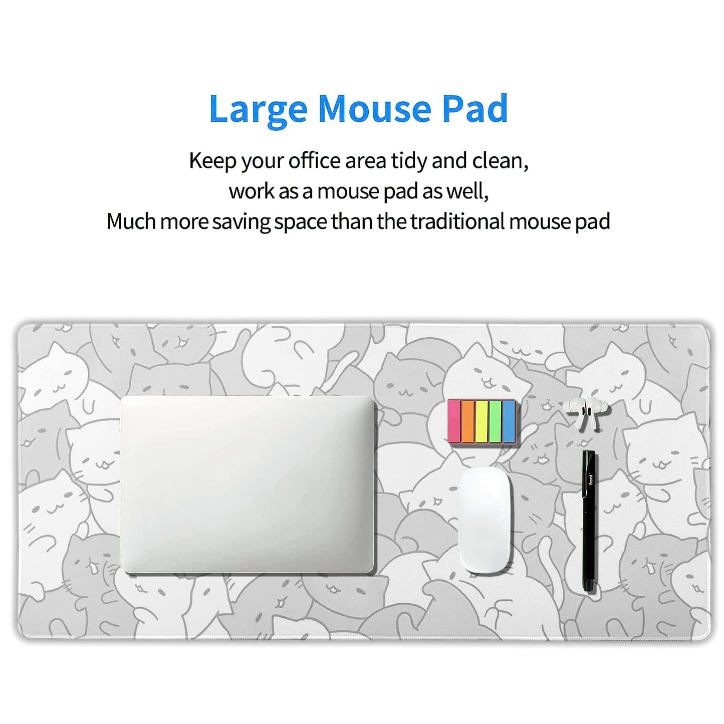 aportt Kawaii Cats White Gaming Mouse Pad XXL Cute Kittens Japanese Extended Big Large Desk Mat
