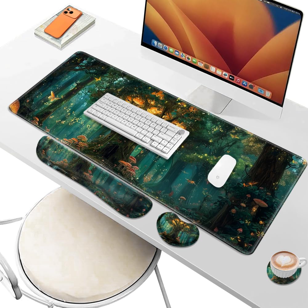Desk Pad and Keyboard Wrist Rest, Large Mouse Pad + Keyboard Pad+Mouse Wrist Support, Non-Slip Desk