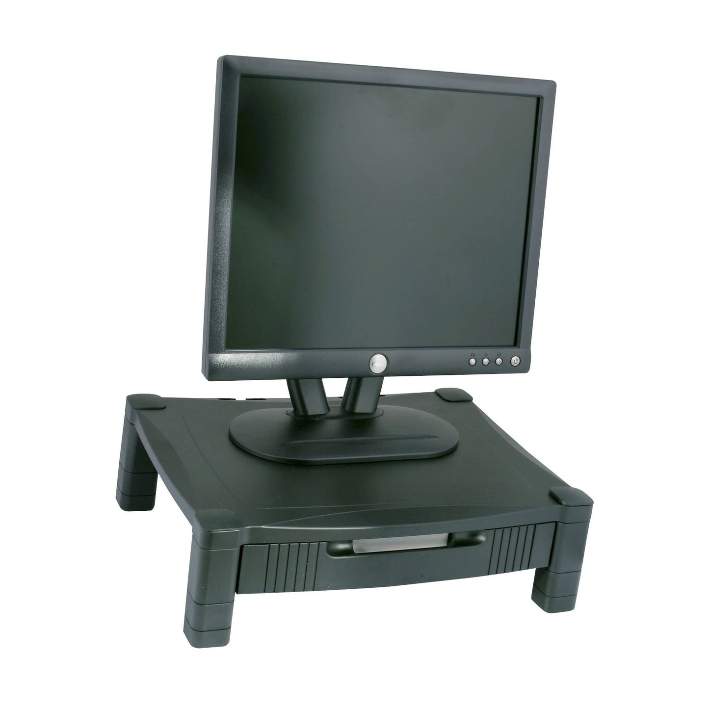 Kantek Monitor Stand With Drawer, 17" X 13.25" X 3" To 6.5", Black, Supports 50 Lbs
