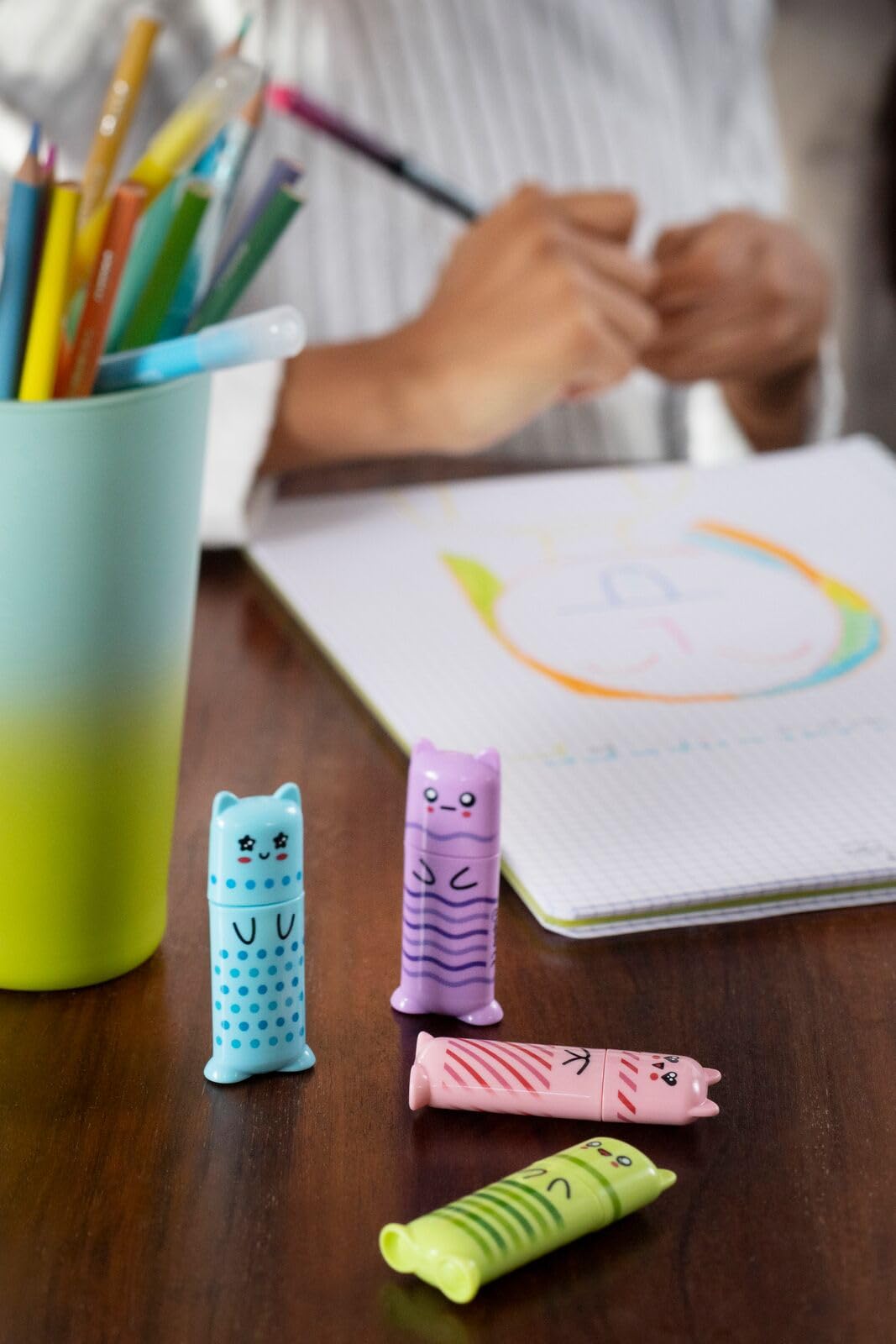 Maped - Pastel Mini Highlighters - Pocket Highlighters in Character Shape - 4 Pastel Colours: