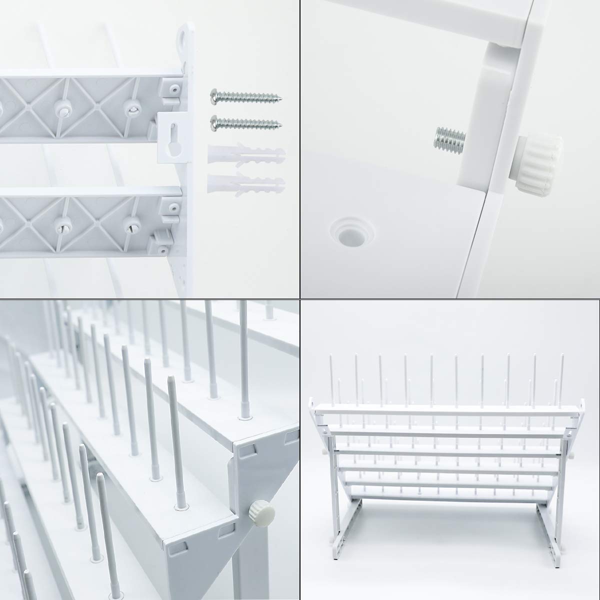 Sew Tech Thread Rack for 60 Spools or 30 Cones, Wall Mounted Large Thread Holder with Long Pegs