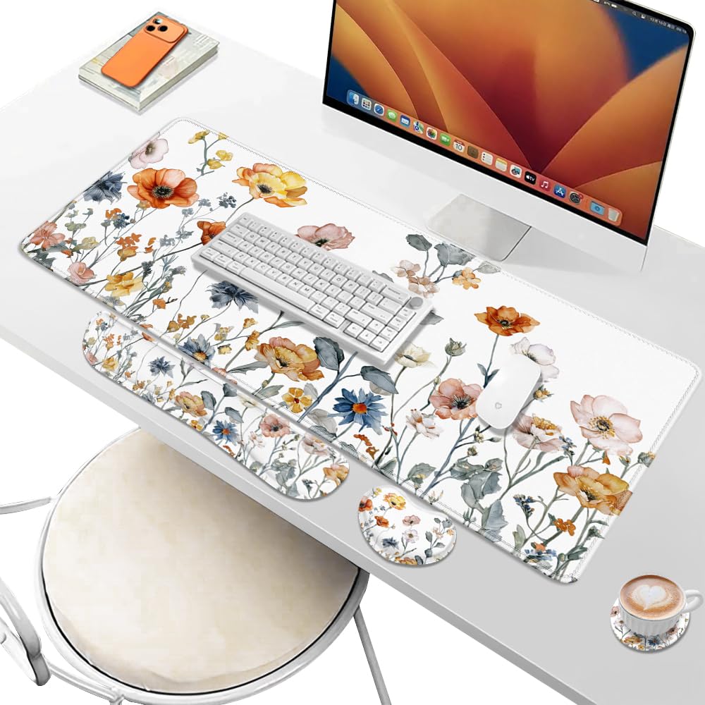 Desk Pad and Keyboard Wrist Rest, Large Mouse Pad + Keyboard Pad+Mouse Wrist Support, Non-Slip Desk