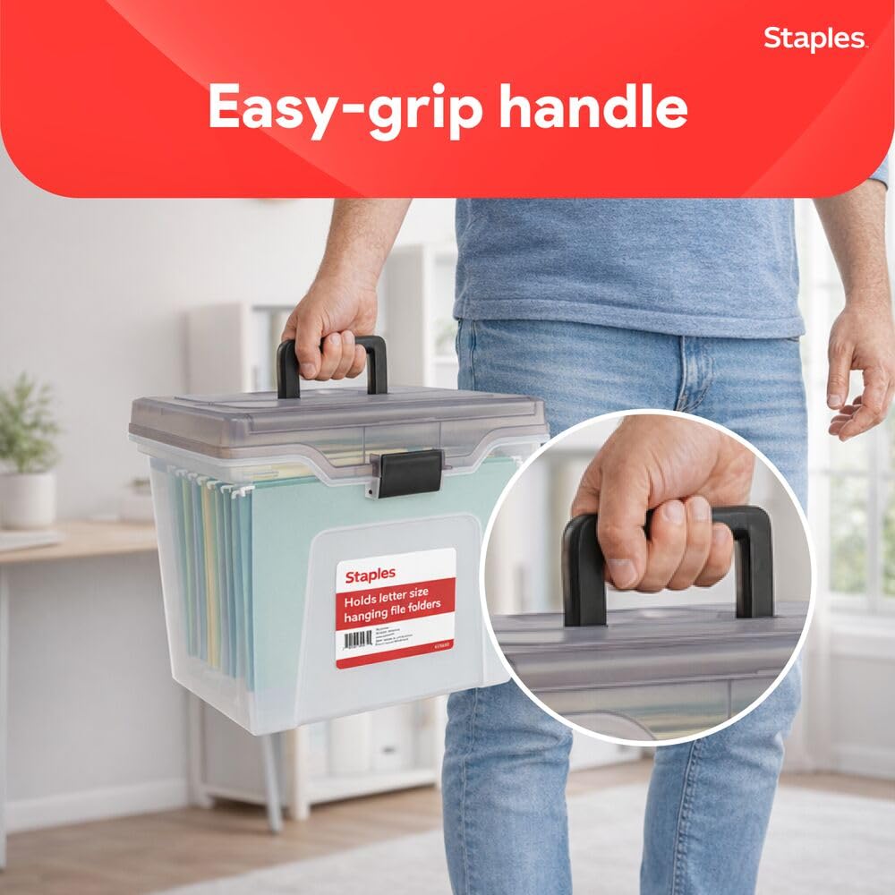 STAPLES File Box Portable Tote, Letter Size, Clear, 4/Carton