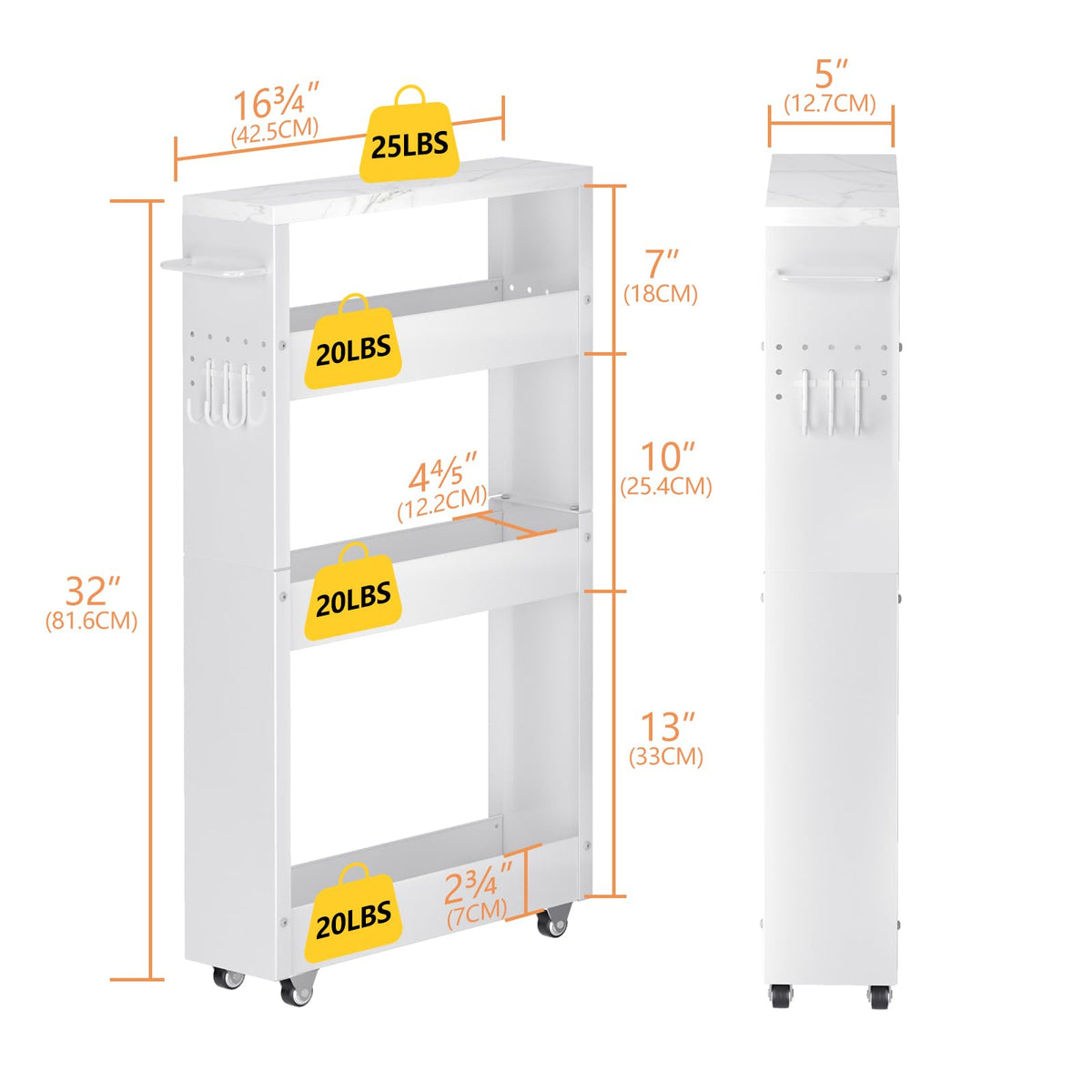 CHLORYARD Slim Storage Cart, 4-Tier Kitchen Rolling Cart Narrow Storage Cabinet with Handle &