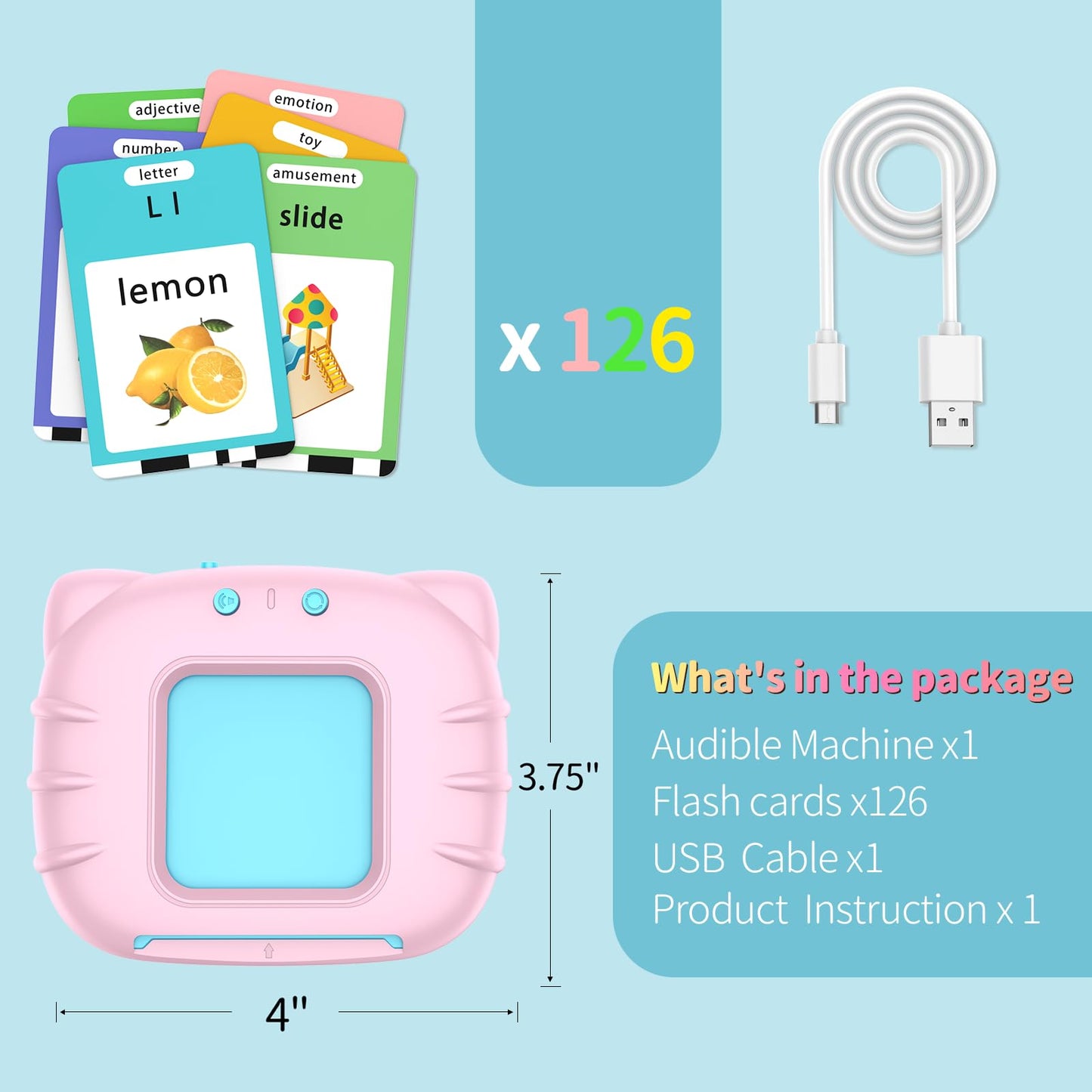 Eaever ABC Talking-Flash-Cards with 252 Words, Birthday Gifts for Girls 3 4 5 6 Years, Language