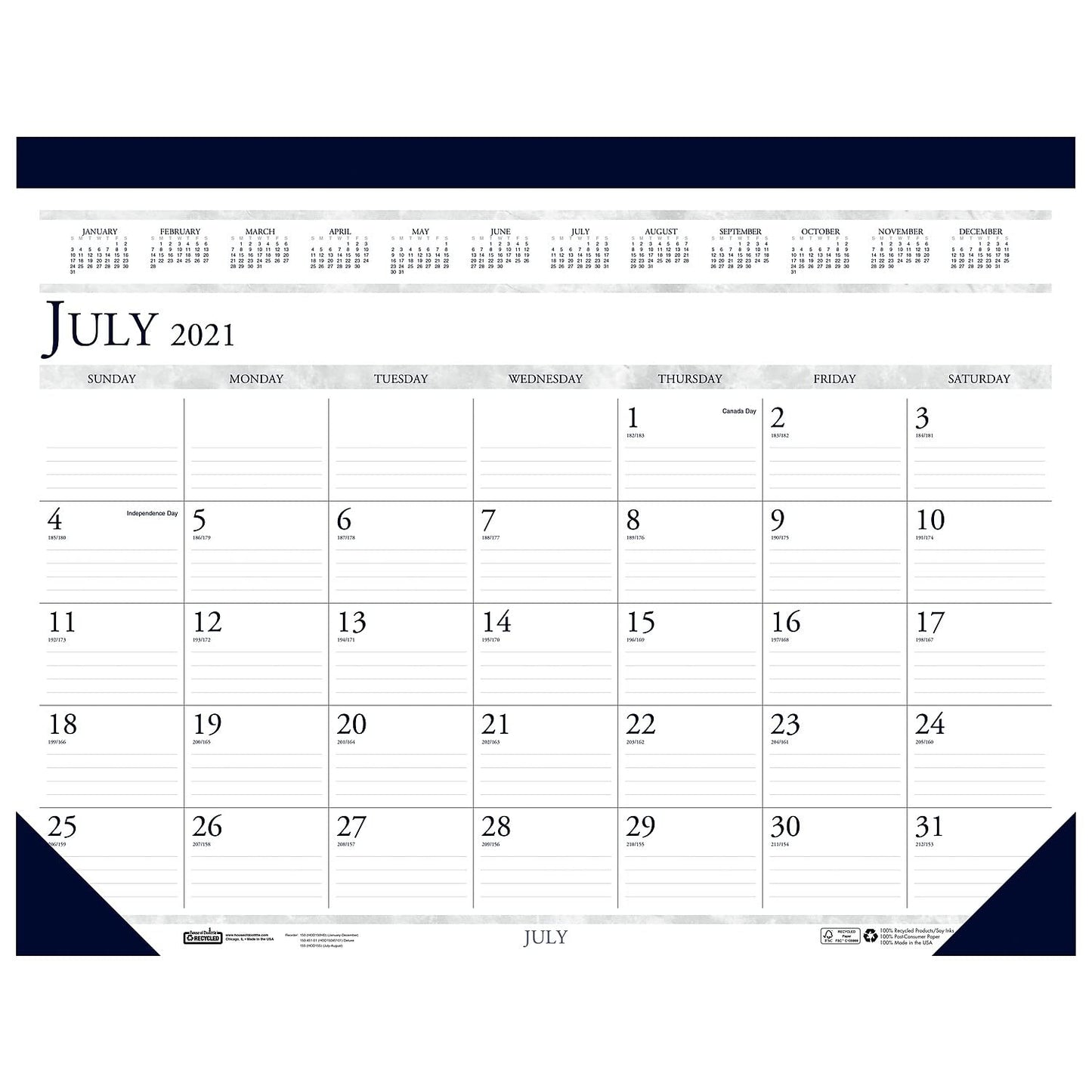 House of Doolittle 2021-2022 Monthly Desk Pad Calendar, Academic, Classic, 22 x 17 Inches, July