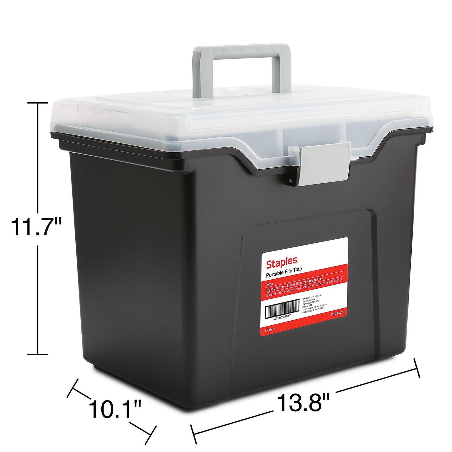 STAPLES File Box Portable Tote, Letter Size, Black, 4/Carton