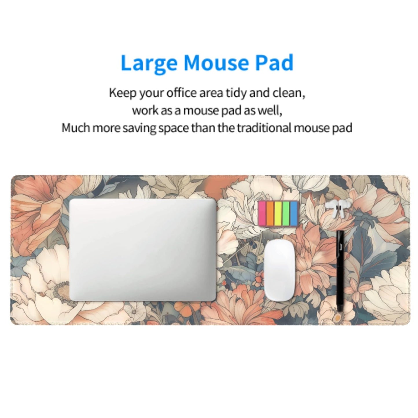 Japanese Floral Mouse Pad XXL 35.4 X 15.7 Inch Minimalist Aesthetic Art White Coral Pink Flower