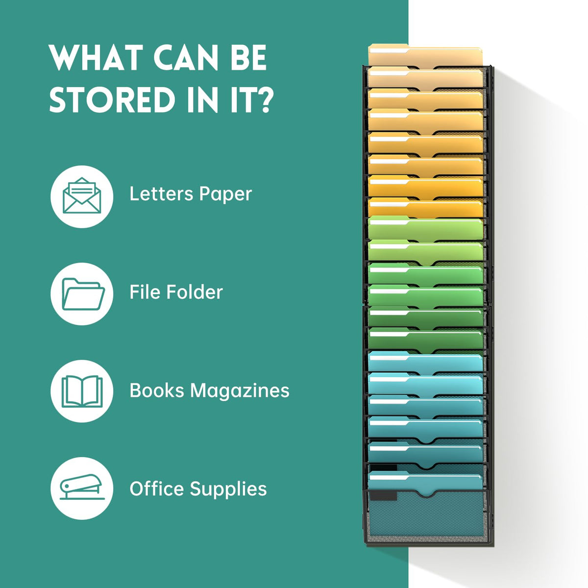 SUPEASY 20 Tier Wall File Organizer, Hanging Wall Mounted Mail Organizer with Label Slots, Metal
