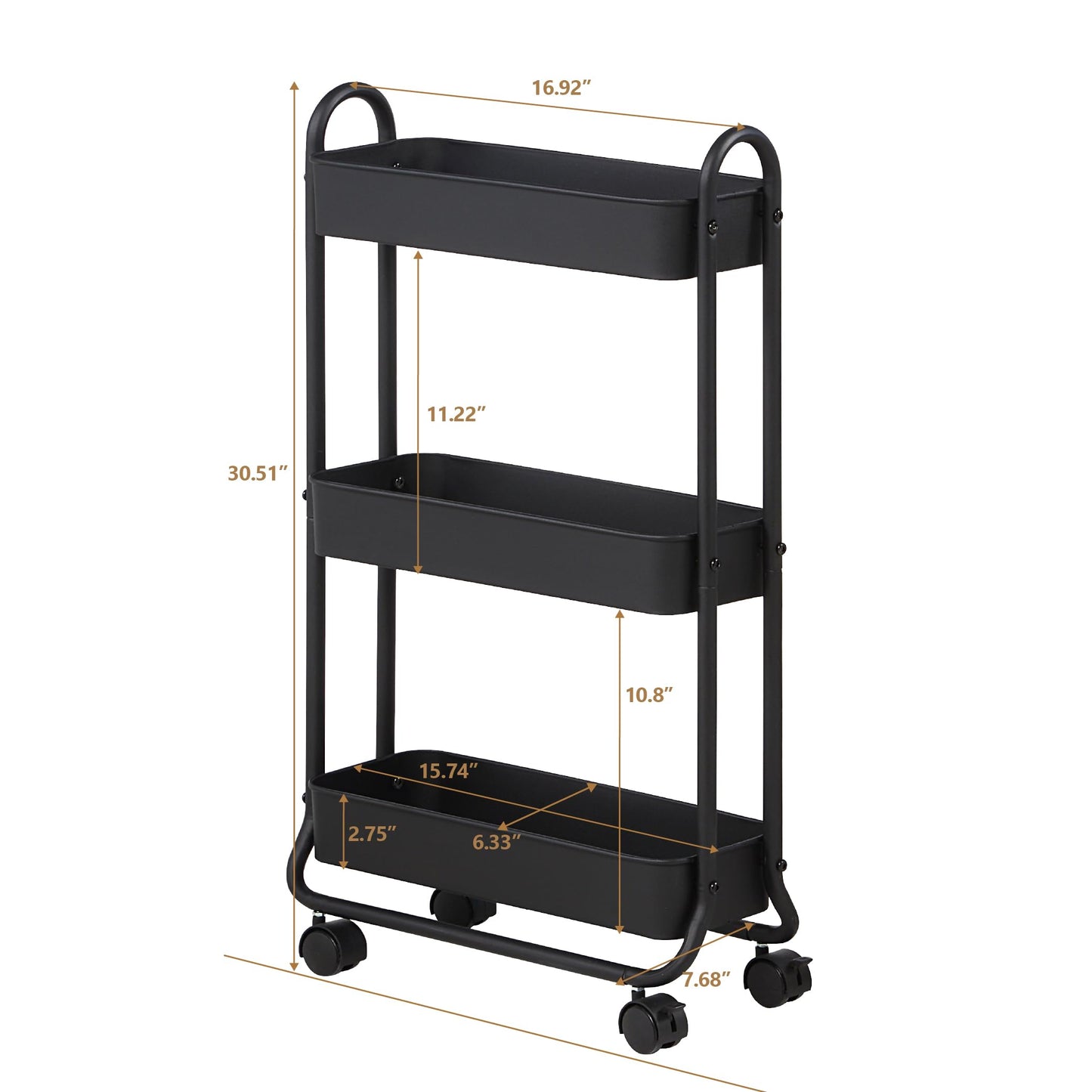 SunnyPoint Slim Rolling Storage Cart, 3 Tier Bathroom Storage Organizer Bathroom, Laundry Utility