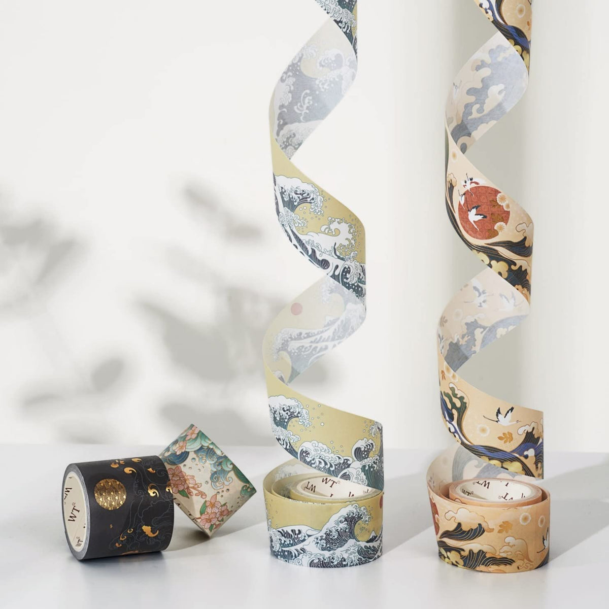 WT Waves of Rebun Washi Tape Set, 4 Rolls, Gold Foil, Decorative Masking Tape, Bujo Planner