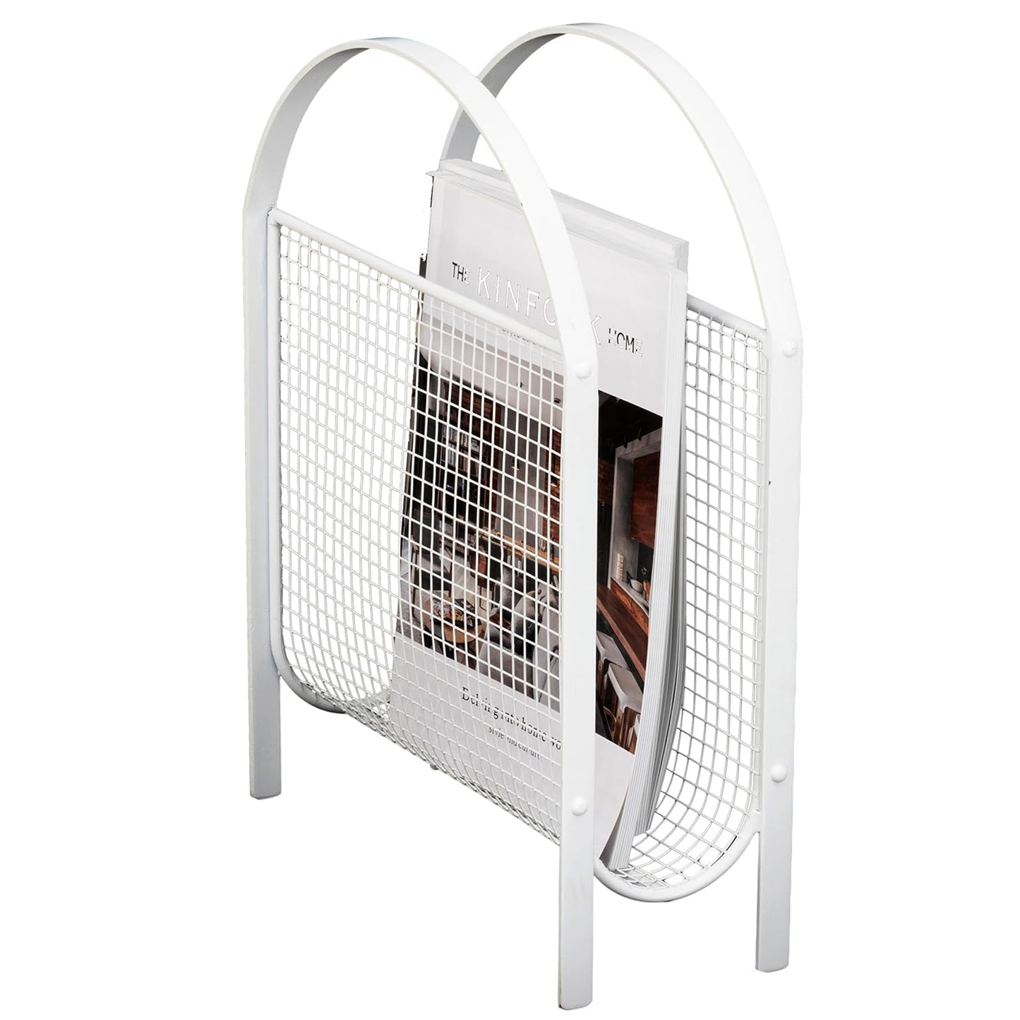 MyGift White Metal Mesh Magazine Rack, Mid Century Freestanding Holder