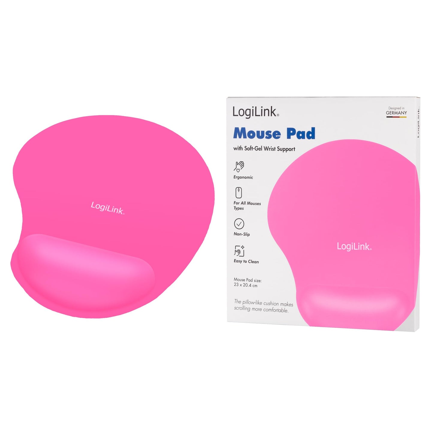 Logilink Mauspad mit Silikon - Handauflage -Pink
