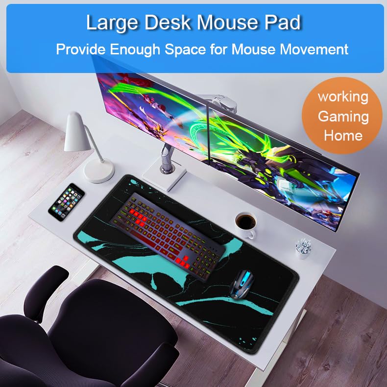 Gaming Mouse Pad, 31.5x15.7 inch Large Extended Computer Keyboard Mouse Mat, Water Resist Non-Slip