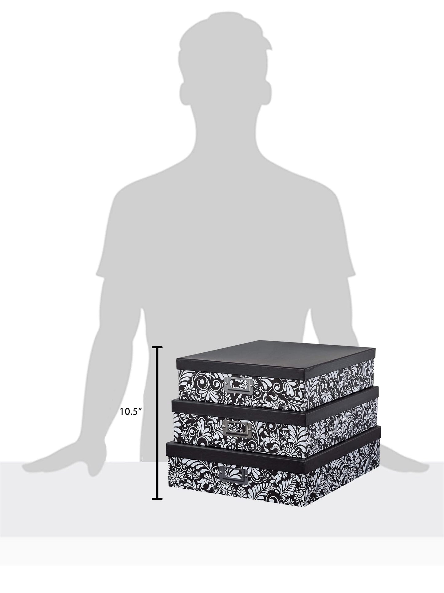 Soul & Lane - Black and White Floral Storage Boxes with Lids, Set of 3