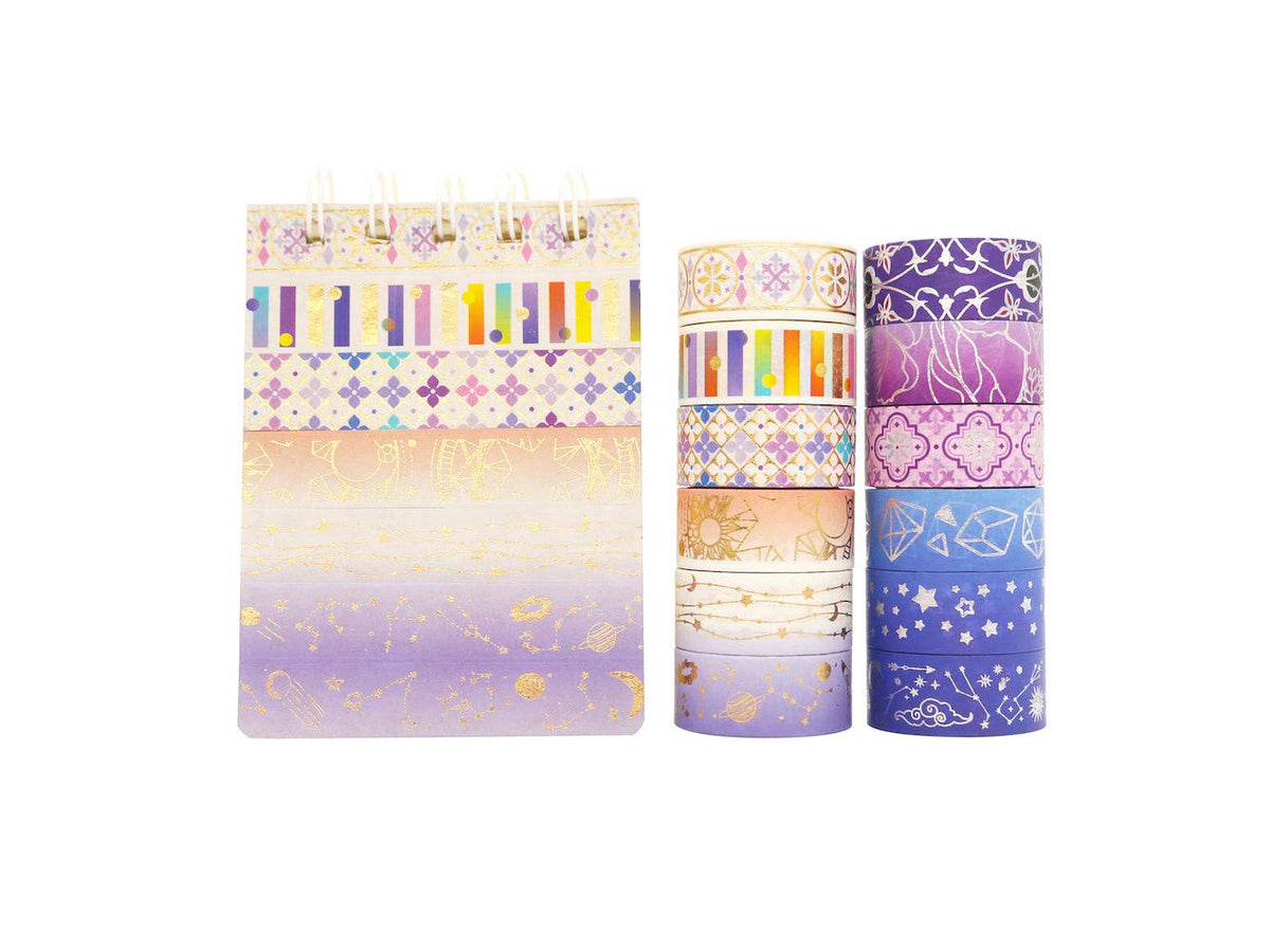 YUBBAEX Galaxy Washi Tape Set Purple Stars Decorative Tapes Silver Gold Foil Masking for Arts, DIY