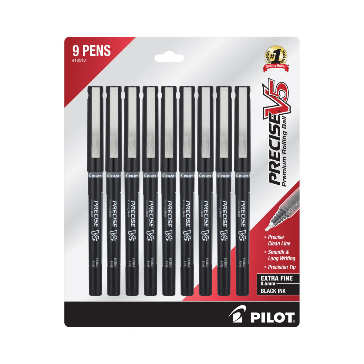 Pilot Precise V5 Stick Liquid Ink Rolling Ball Stick Pens, Extra Fine Point (0.5mm) Black Ink