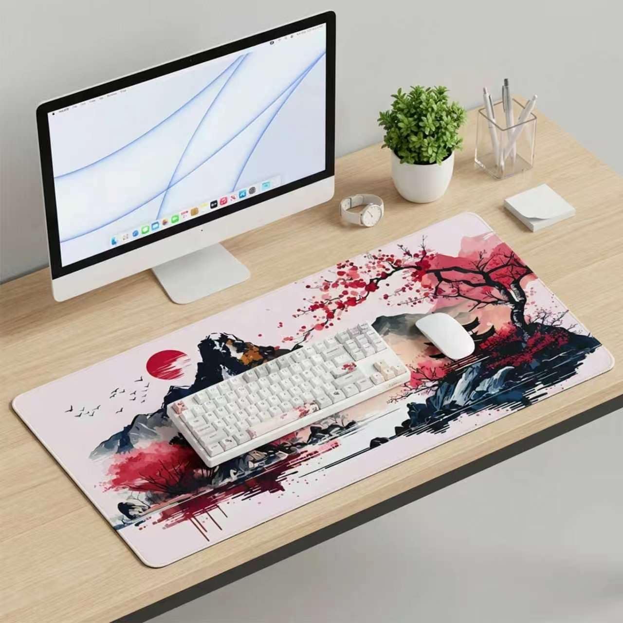 Japanese Cherry Blossom Gaming Mouse Pad 31.5x15.7x0.16inches Desk Mat